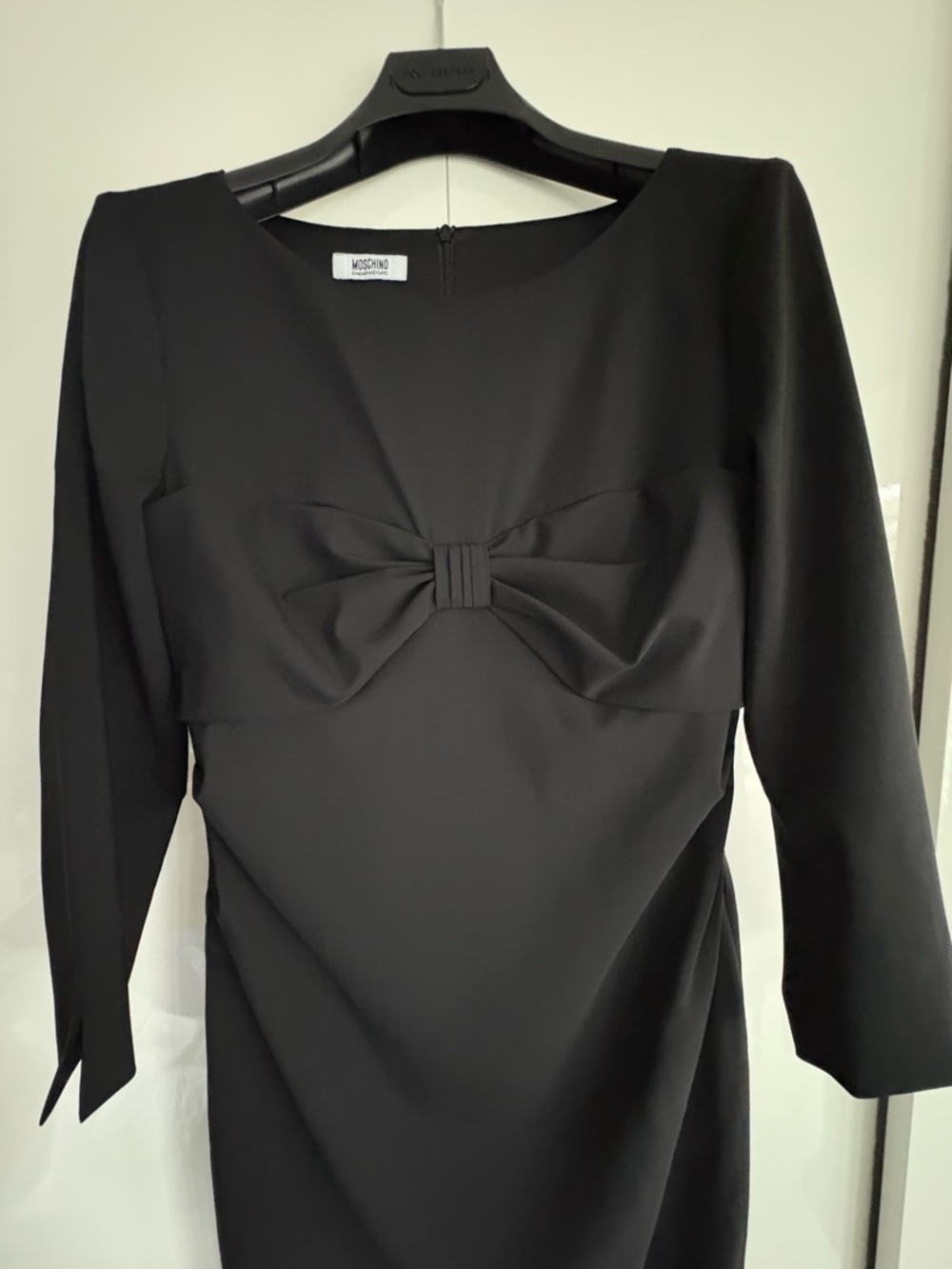 MOSCHINO CHEAP AND CHIC Black Bow-Accent Sheath Wool Dress
